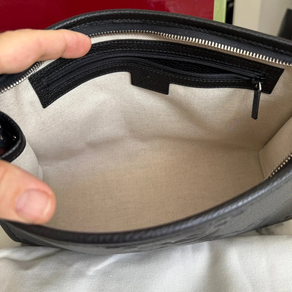 Gucci Jumbo GG‎ Black Grained Leather Pouch Men's 739490